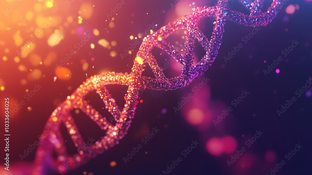 Glittering DNA Double Helix with Colorful Bokeh Background Glittering DNA Double Helix with Colorful Bokeh Background