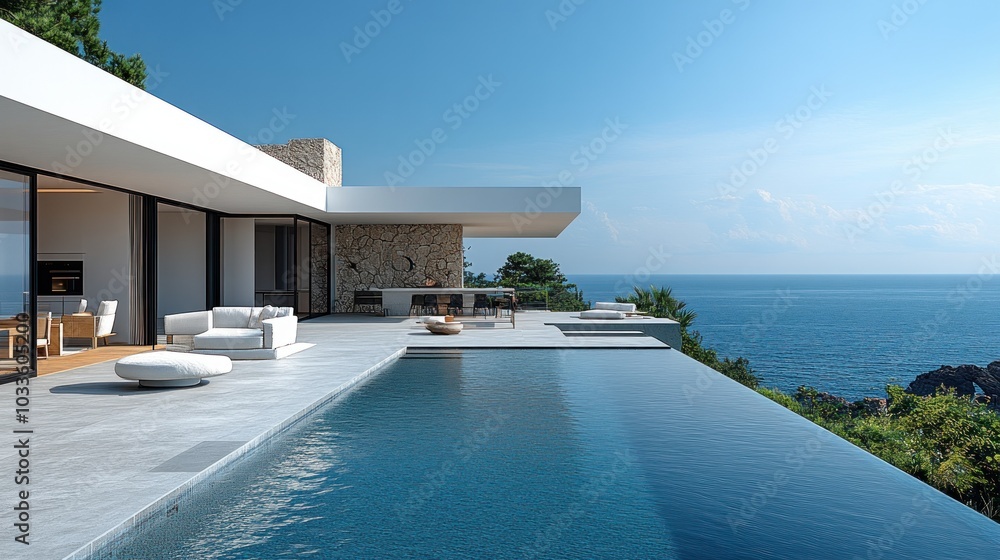 Fototapeta premium Modern Villa with Infinity Pool overlooking the Sea
