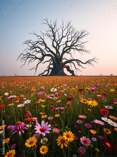 Endless Blossoms: A Vibrant Field of Wildflowers in Full Bloom