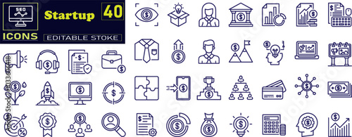 Set of Start up web icons in line style. Creative, idea, target, innovation, business, marketing.