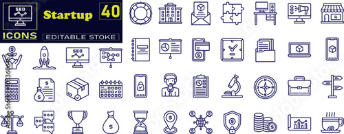 Set of Start up web icons in line style. Creative, idea, target, innovation, business, marketing.