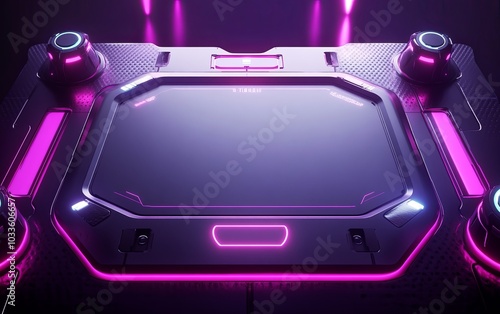 A futuristic gaming interface with a sleek design and vibrant neon lights. photo