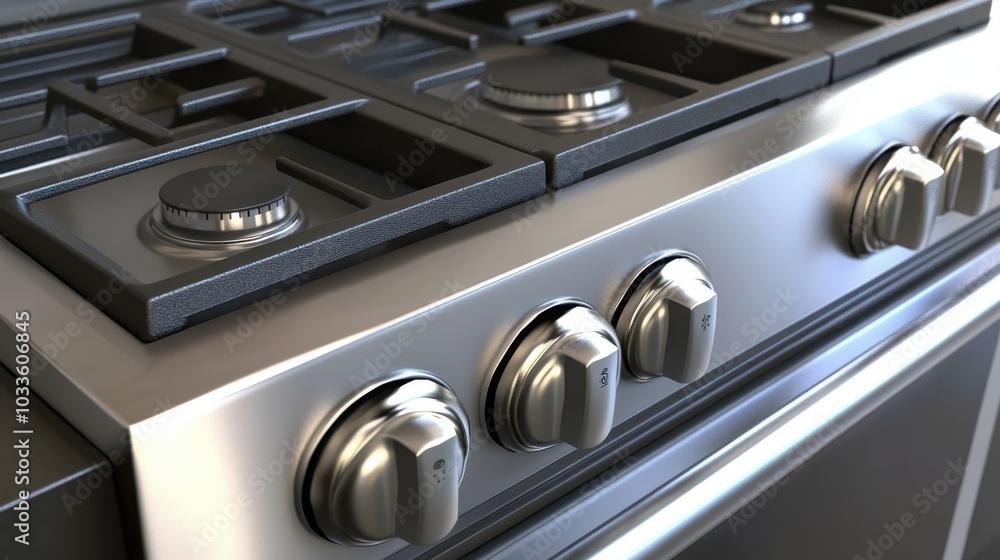 Modern stainless steel stove with sleek design in a minimalist kitchen Modern stainless steel stove with sleek design in a minimalist kitchen