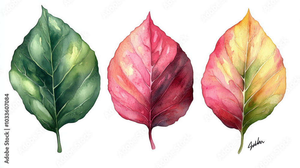 Obraz premium Assorted Tropical Pink and Green Leaves on White Background