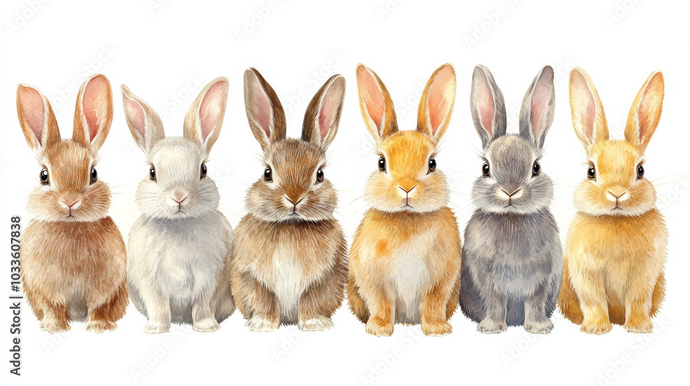 Set of Watercolor Bunnies on an Isolated White Background Set of Watercolor Bunnies on an Isolated White Background