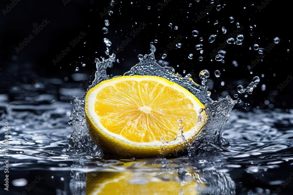 Lemon Black Water. Refreshing Fruit and Vegetable Beverage on White Background