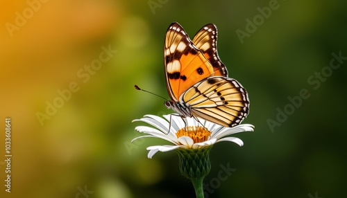 Vibrant Butterfly Resting on a White Flower