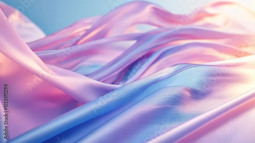 Pink and blue silk fabric drapes over a smooth surface, creating a soft and luxurious texture