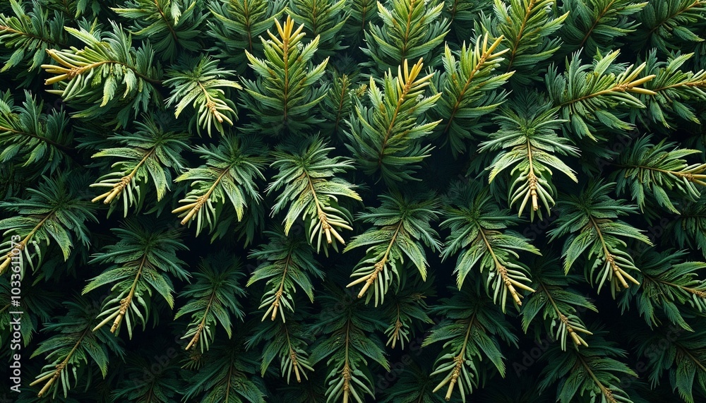 Close-up of green pine branches, natural background, copy space Close-up of green pine branches, natural background, copy space