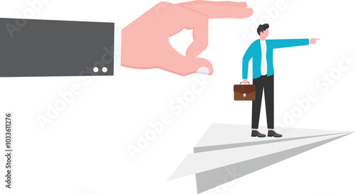 Giant hand threatens businessman,
