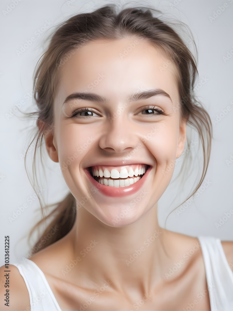 Portrait of happy smiling young woman on white background Portrait of happy smiling young woman on white background