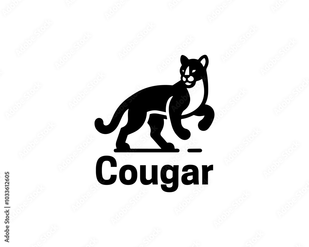 Black Cougar logo vector. Silhouette simple. Flat style. Cartoon Cougar logo.Animal logotype concept. Black Cougar logo vector. Silhouette simple. Flat style. Cartoon Cougar logo.Animal logotype concept.