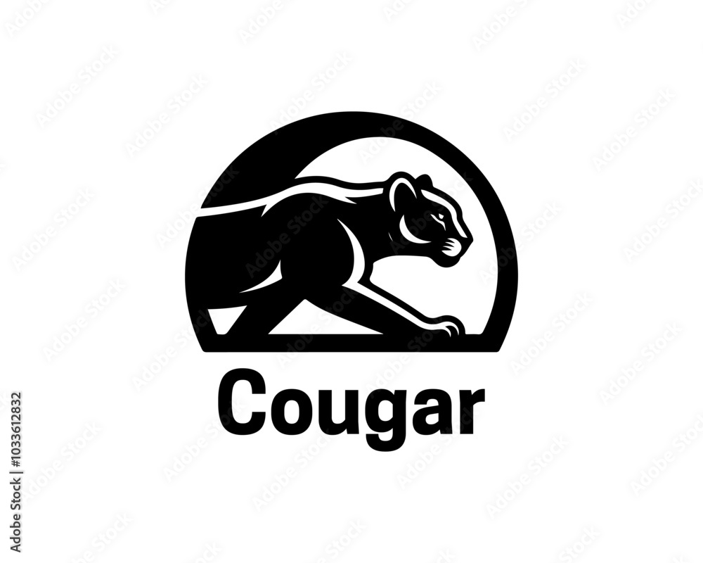 Obraz premium Black Cougar logo vector. Silhouette simple. Flat style. Cartoon Cougar logo.Animal logotype concept. 