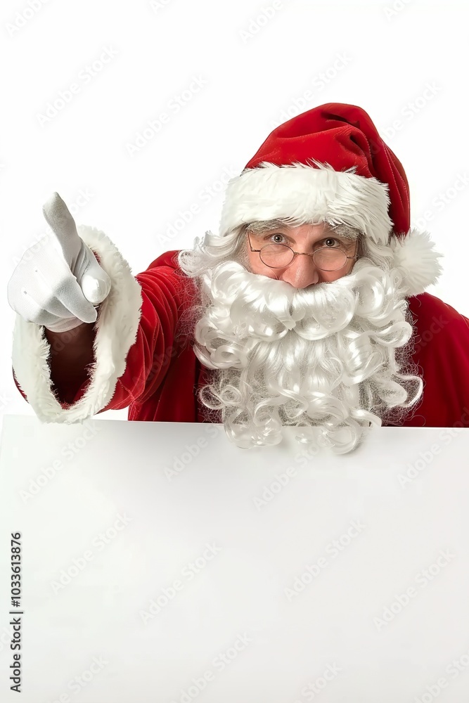 Naklejka premium Santa Claus Pointing with Blank Sign Isolated on White Background