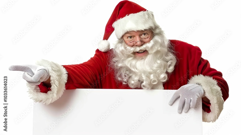 Santa Claus Pointing with Blank Sign Isolated on White Background Santa Claus Pointing with Blank Sign Isolated on White Background