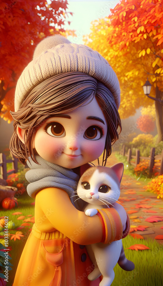Cute girl hugging a cat in the park with beautiful smile Cute girl hugging a cat in the park with beautiful smile