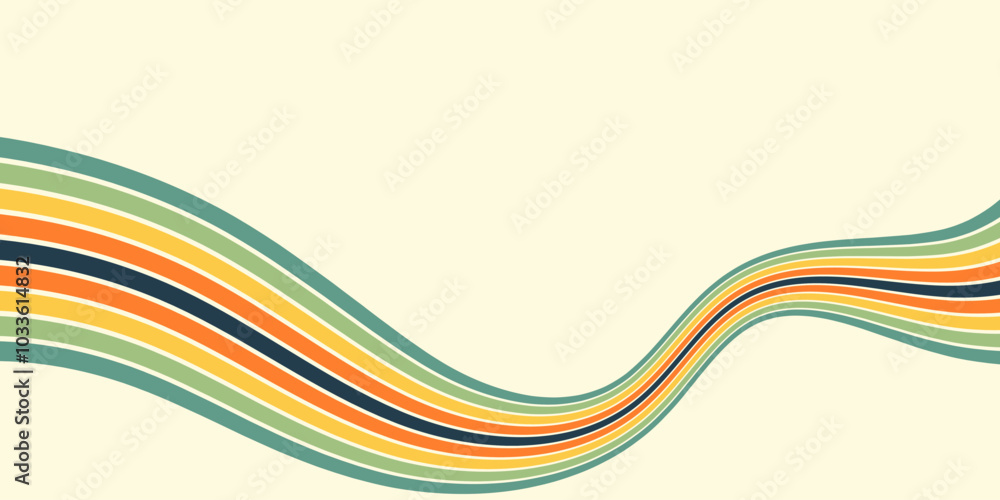 Abstract background of rainbow groovy Wavy Line design in 1970s Hippie Retro style. Vector pattern ready to use for cloth, textile, wrap and other. Abstract background of rainbow groovy Wavy Line design in 1970s Hippie Retro style. Vector pattern ready to use for cloth, textile, wrap and other.