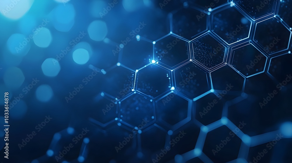 Obraz premium Abstract Blue Hexagon Pattern with Glowing Lines