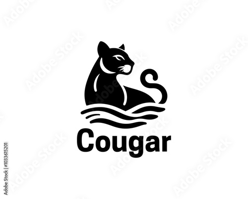 Black Cougar logo vector. Silhouette simple. Flat style. Cartoon Cougar logo.Animal logotype concept. 