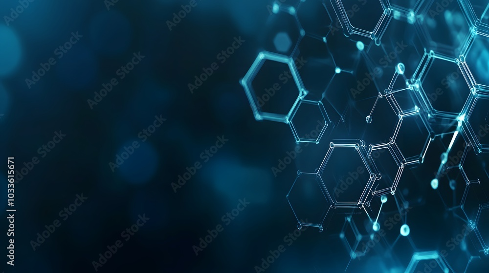 Fototapeta premium Abstract Blue Hexagonal Pattern with Glowing Nodes