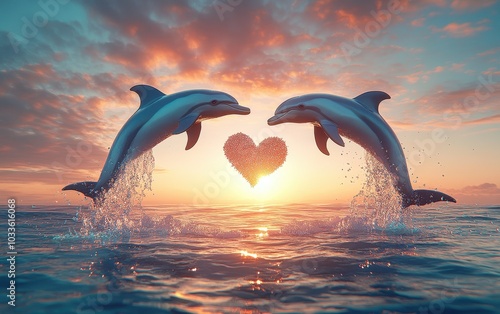 Dolphins in Love at Sunset photo