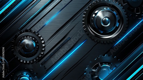 A sleek, modern design featuring gears and blue accents, ideal for technology-themed projects.