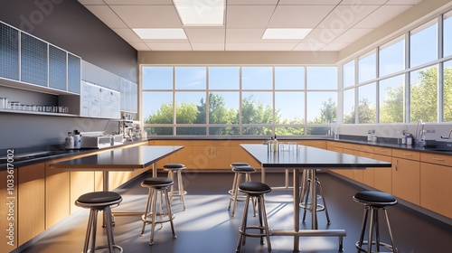 Wallpaper Mural Modern Laboratory Classroom with Large Windows and Workstations Torontodigital.ca