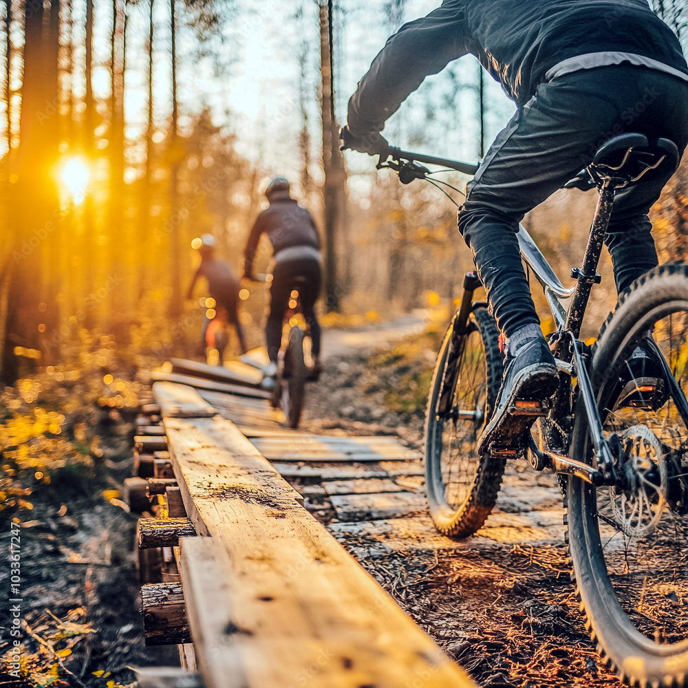 Naklejka premium Adrenaline on fall bike trails