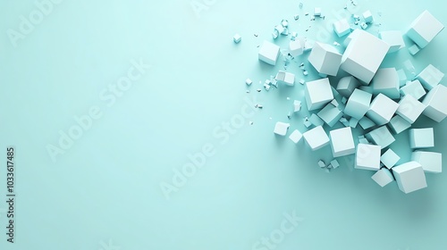 An abstract arrangement of blue 3D cubes on a blue background.