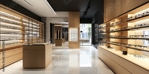 Wallpaper Mural Optician's Shop with Luxury Eyeglass Frames on Shelves Torontodigital.ca