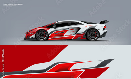 Sport racing supercar wrap livery design white and red color combination for universal medium vector eps10 ready to print printable file