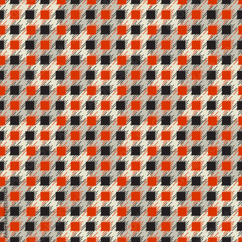 Quotidian seamless pattern design with lines and squares in red and black. Decorative vector background for print, textiles and wallpaper