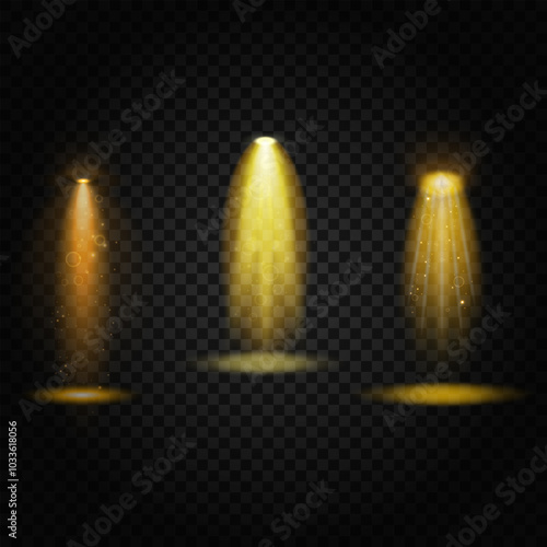 Light, lighting, light sources, concert lighting, three spotlights, illustration, vector