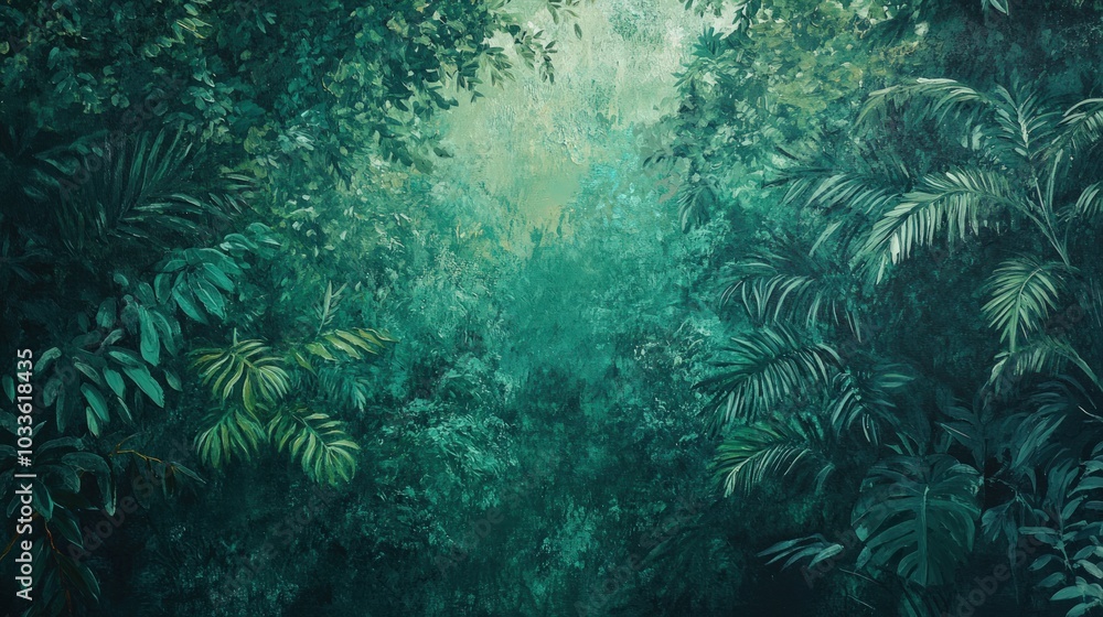 Tropical Rainforest Painting - Lush Greens and Deep Shadows Tropical Rainforest Painting - Lush Greens and Deep Shadows