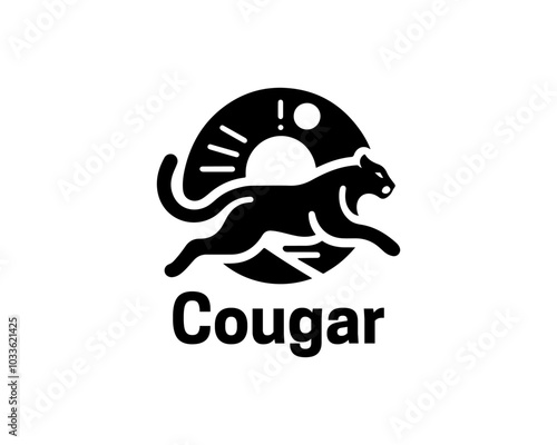 Black Cougar logo vector. Silhouette simple. Flat style. Cartoon Cougar logo.Animal logotype concept. 