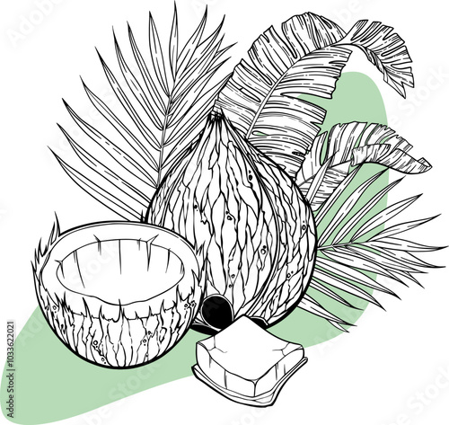 Clip art of coconut and tropical plant and color form. photo