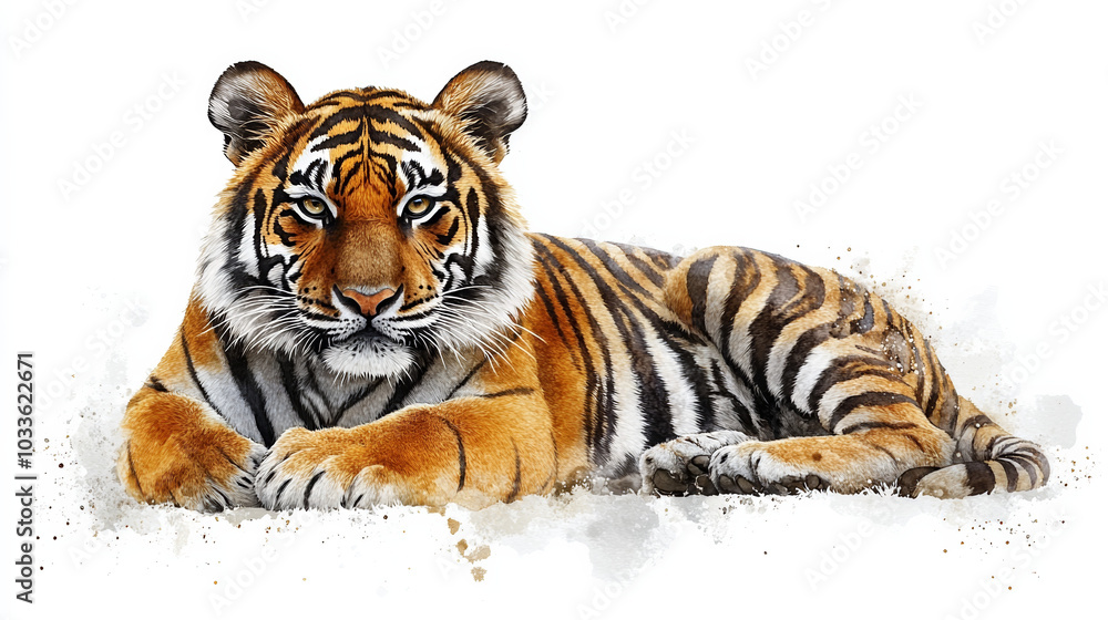Obraz premium Majestic Tiger Painting on White Background in Watercolor Style