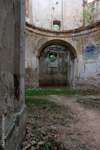 ruins of a greek catholic or byzantine catholic church in Kniazie, Poland photo