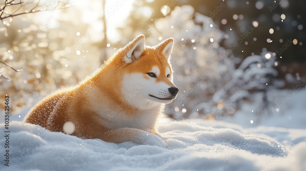 Obraz premium Happy Dog Running Through Snow in a Winter Forest