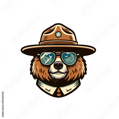 Californian bear with grasses in the ranger hat