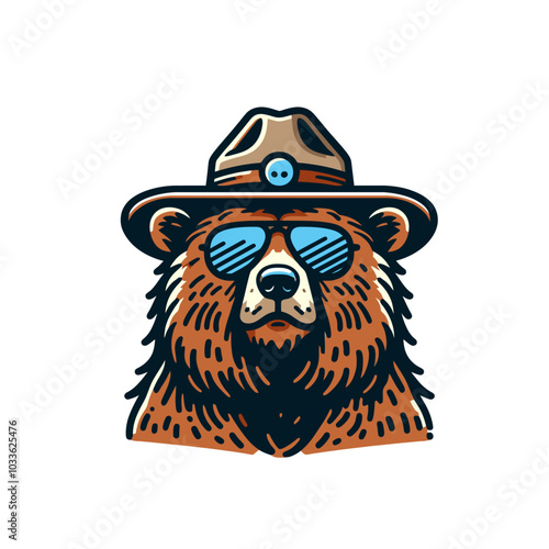 Californian bear with grasses in the ranger hat