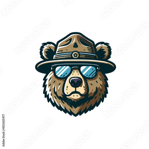 Californian bear with grasses in the ranger hat
