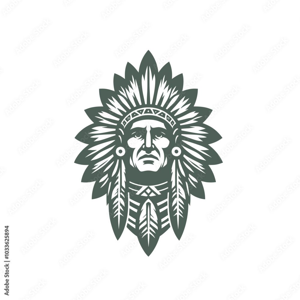 Fototapeta premium Indian chief monochrome isolated vector illustration