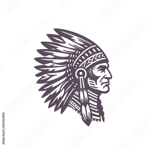 Indian chief monochrome isolated vector illustration