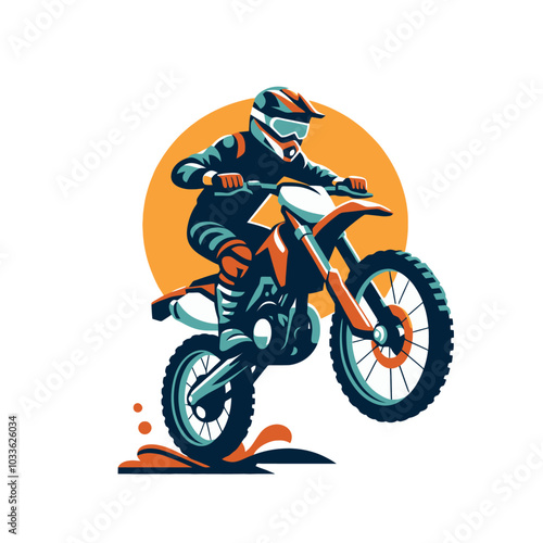 Motocross biker riding a dirt bike. isolated vector illustration