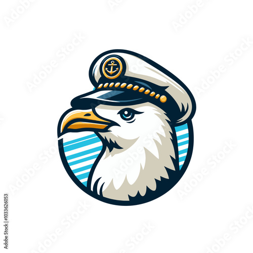seagull in captain hat isolated vector illustration emblem	
