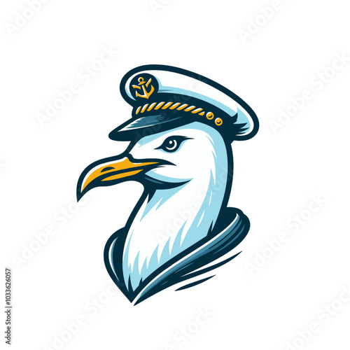 seagull in captain hat isolated vector illustration emblem	
