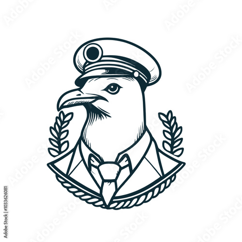 seagull in captain hat isolated vector illustration emblem	
