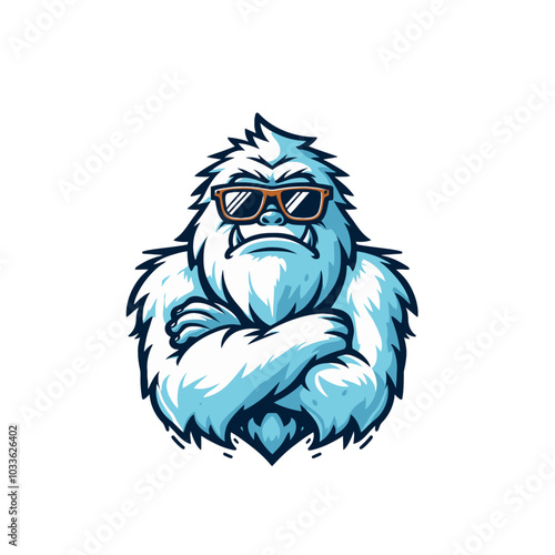 Mysterious beast modern style cool yeti with sunglasses sports logo mascot with hands crossed