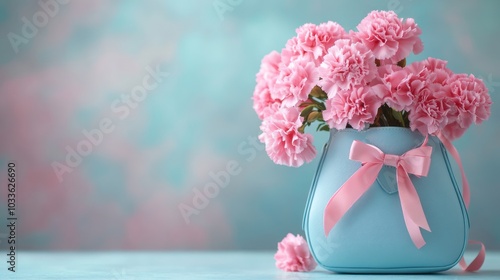 Pink Carnations in a Blue Bag
